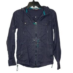 Athleta Full Zip‎ Jacket Size Small Blue Hooded Stretch Womens Roll Tab Sleeves